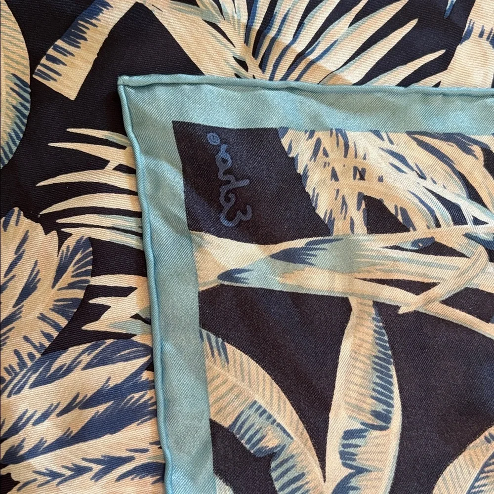 Echo silk printed Navy and Cream Palm Tree Scarf new with out tags